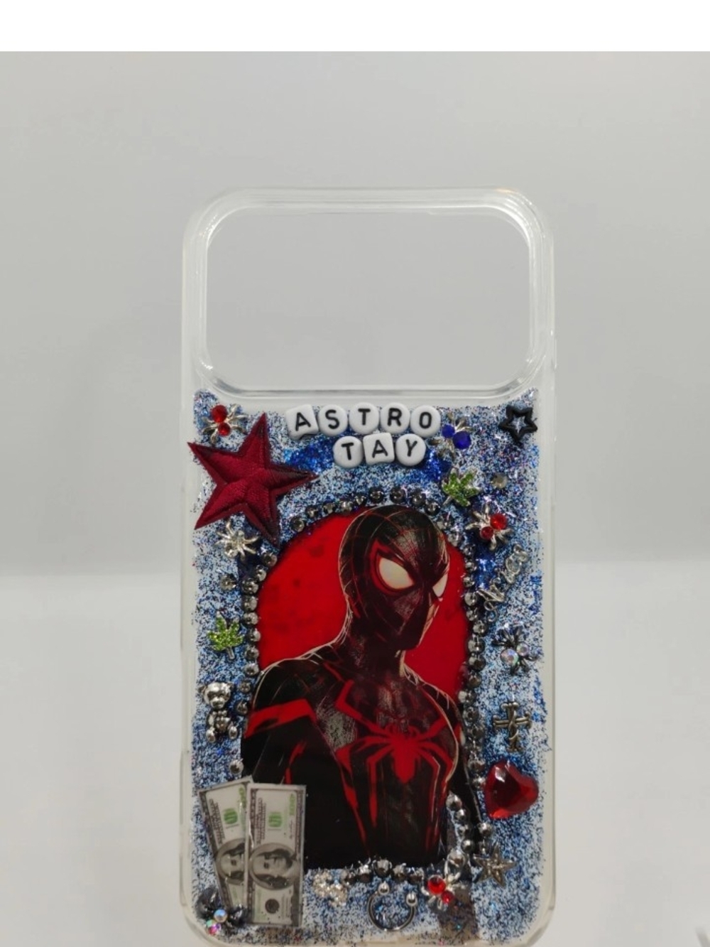 Clear Red Spider-Man Glitter Phone Case with Blue Accents iPhone 17